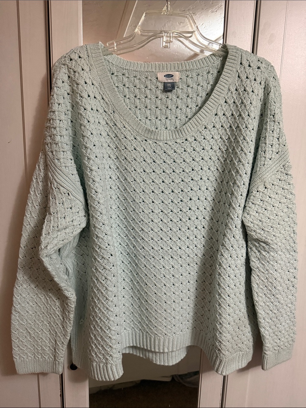 Old Navy Light Mint Scoop-Neck Open Knit Sweater